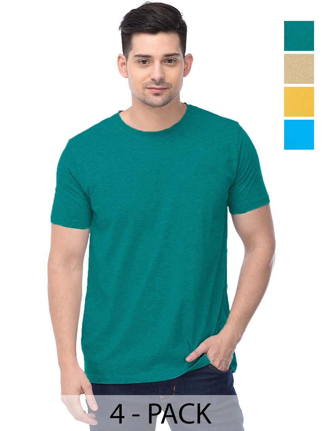 

COLOR CAPITAL Set Of 4 Unisex Solid Pure Cotton T-shirts, Green