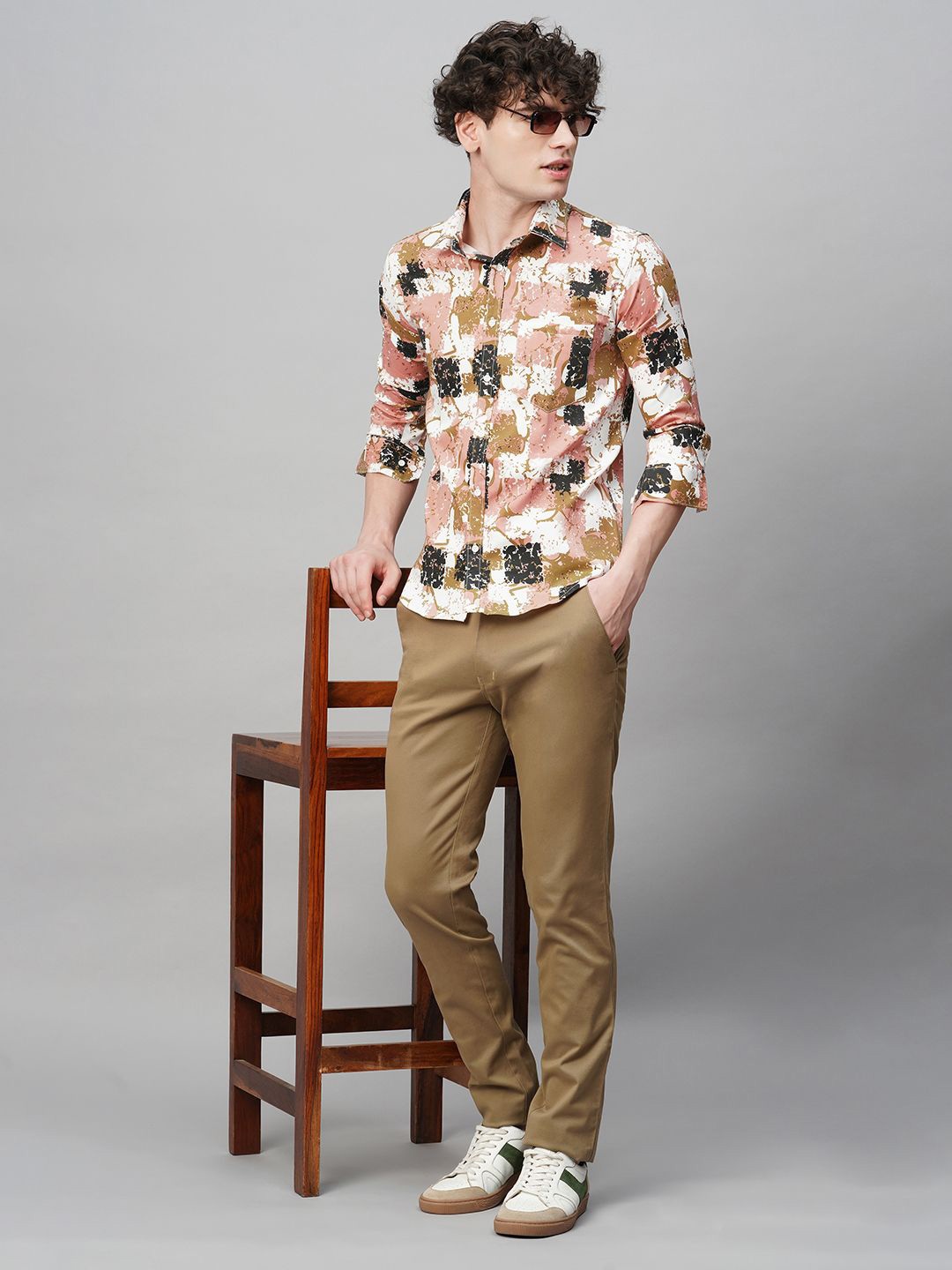 

TRYBUY.IN Men Comfort Spread Collar Abstract Printed Cotton Party Shirt, Pink