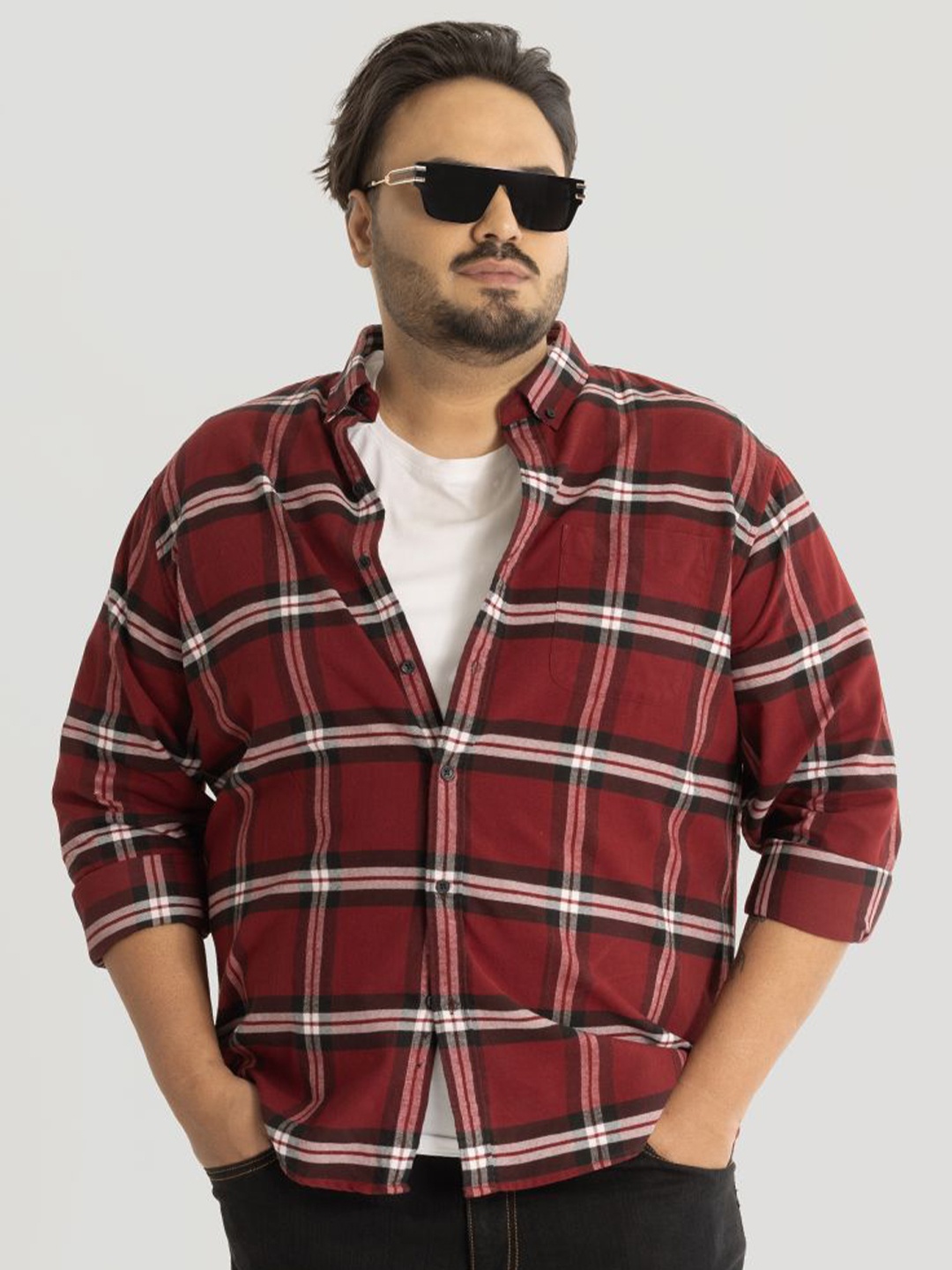 

Snitch Plus Size Men Relaxed Tartan Checks Opaque Checked Casual Shirt, Red