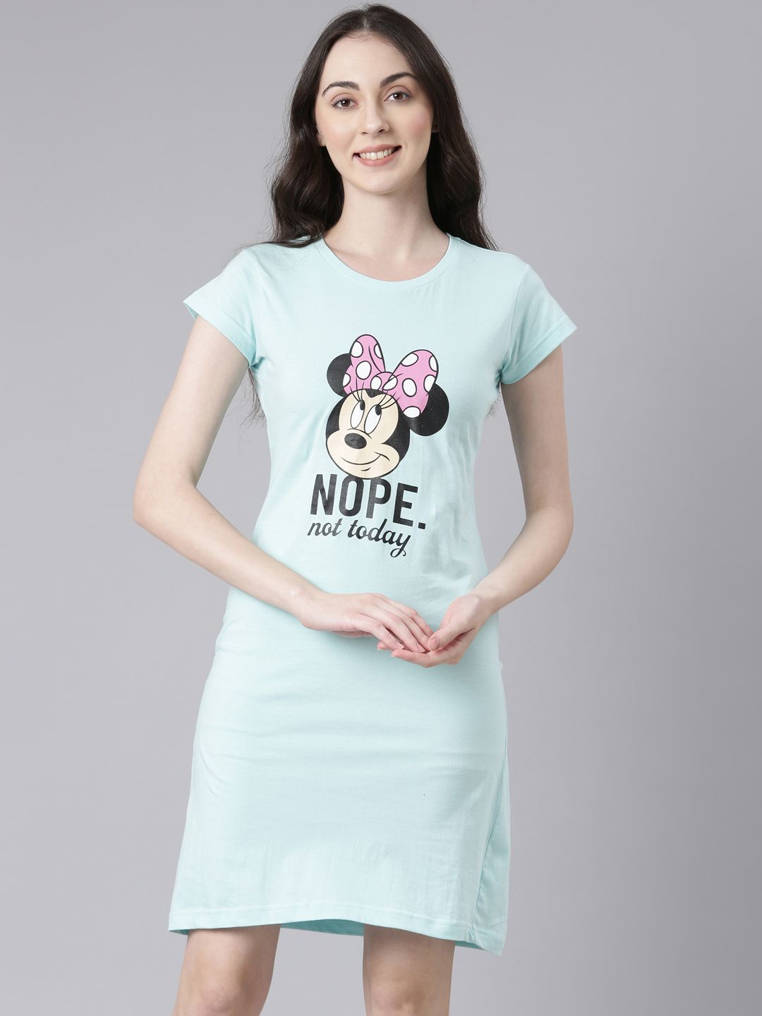 

Nap Chief Minnie Mouse Printed Pure Cotton T-shirt Dress, Turquoise blue