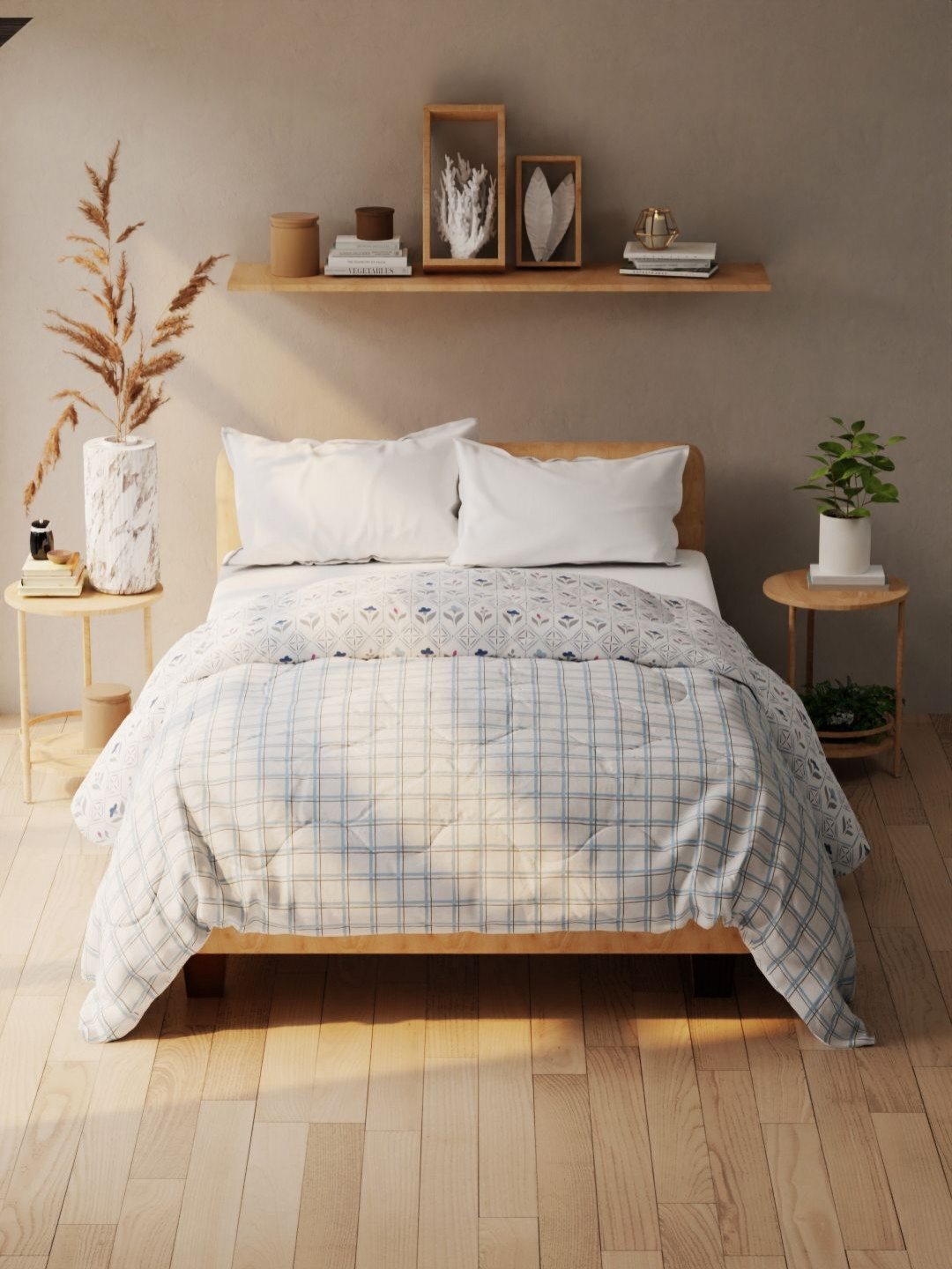 

KOPA Grey & Blue Checked Microfiber AC Room 120 GSM Double Bed Comforter