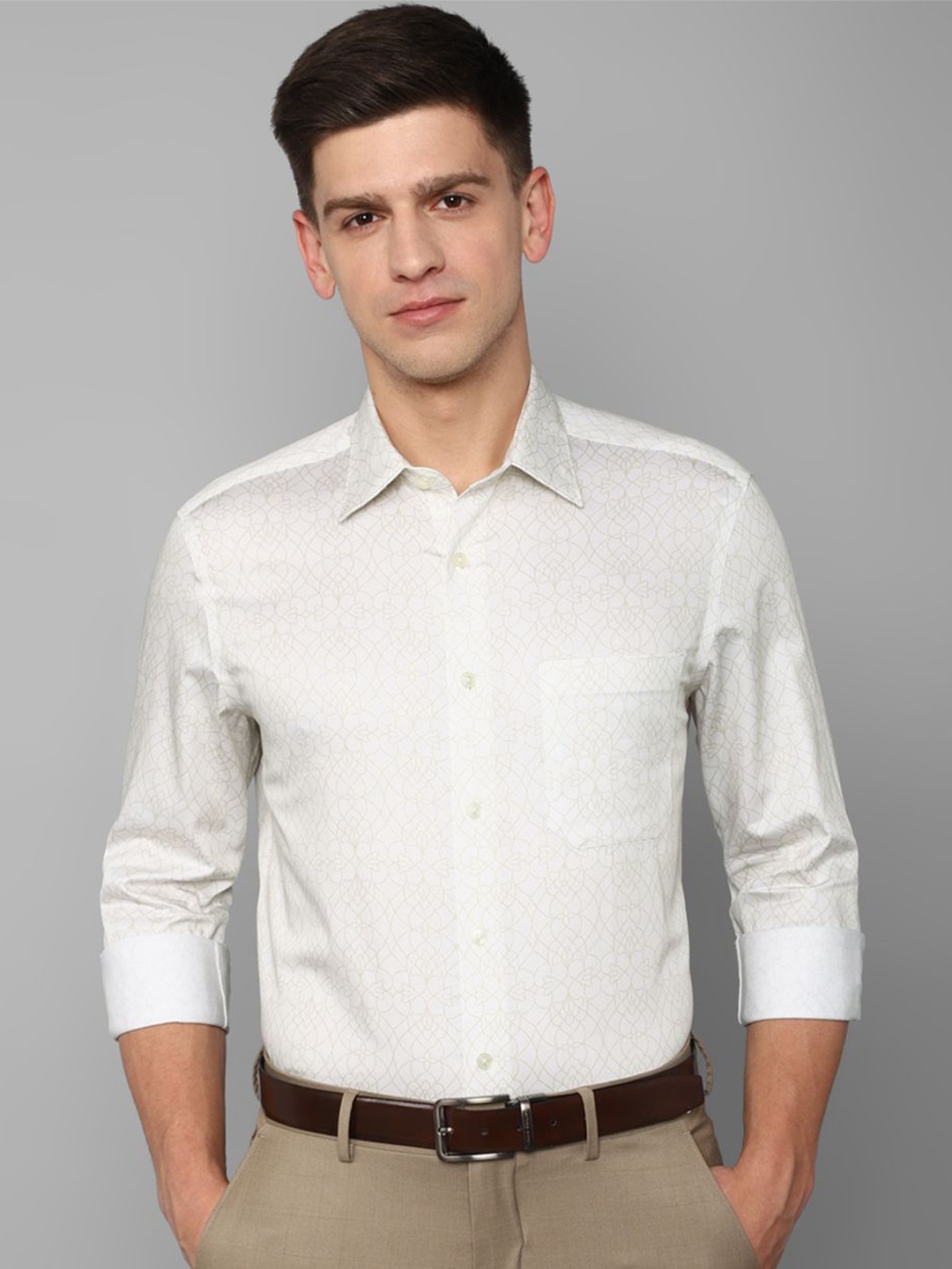 

Louis Philippe Men Spread Collar Micro Ditsy Printed Cotton Formal Shirt, Cream