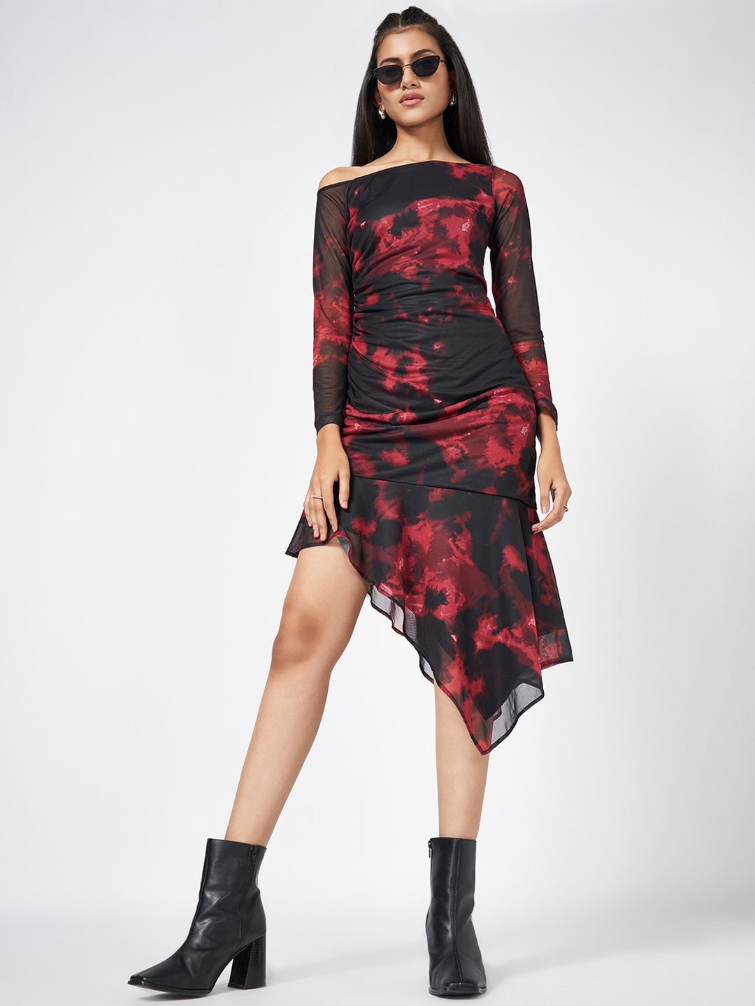 

SF JEANS by Pantaloons Floral Printed One Shoulder Bodycon Dress, Black