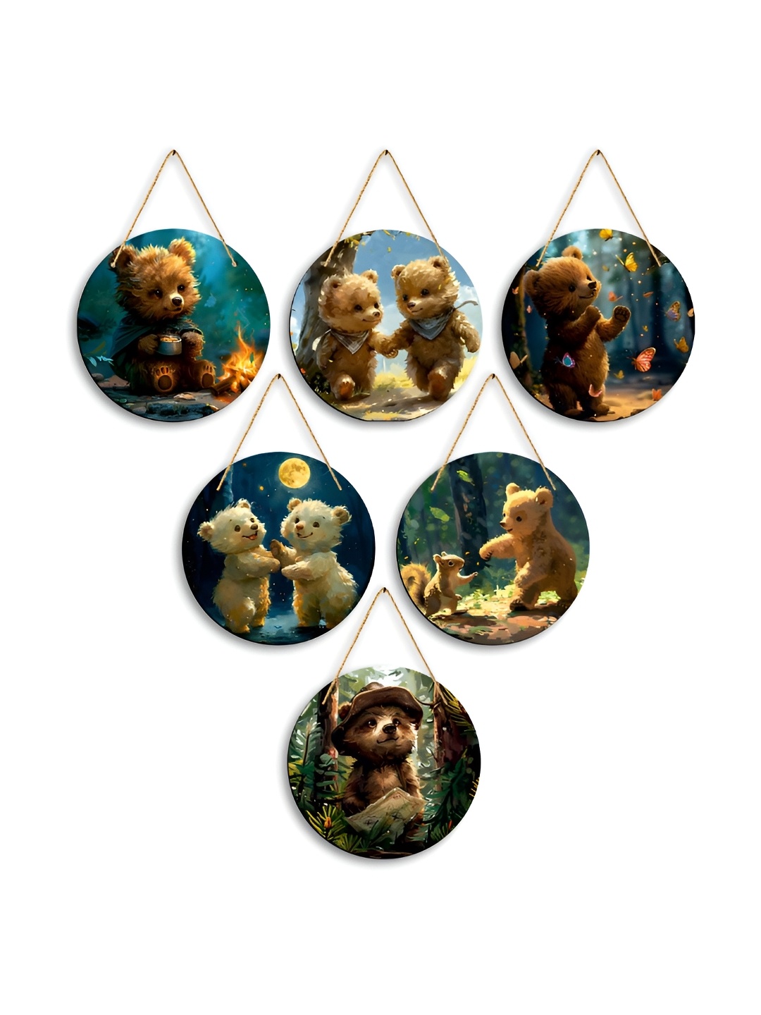 

CLAWCRAFTS Blue and Brown 6 Pieces Printed Wooden Wall Hanging