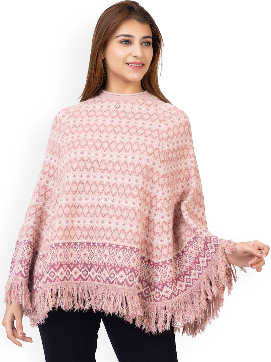 

TWENTY ME Women Woollen Lightweight Poncho Jacket, Pink