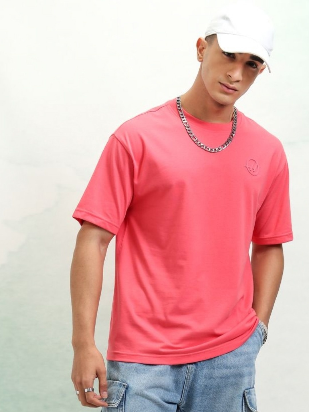 

HIGHLANDER Men Solid Round Neck Cotton Oversized Sports T-Shirt, Rose