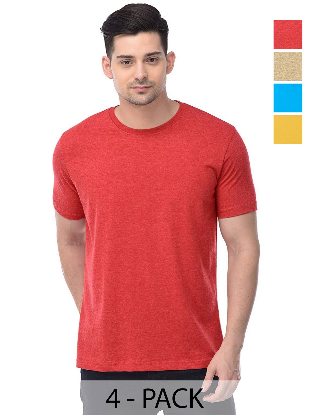 

COLOR CAPITAL Unisex Pack Of 4 Solid Pure Cotton T-shirts, Red