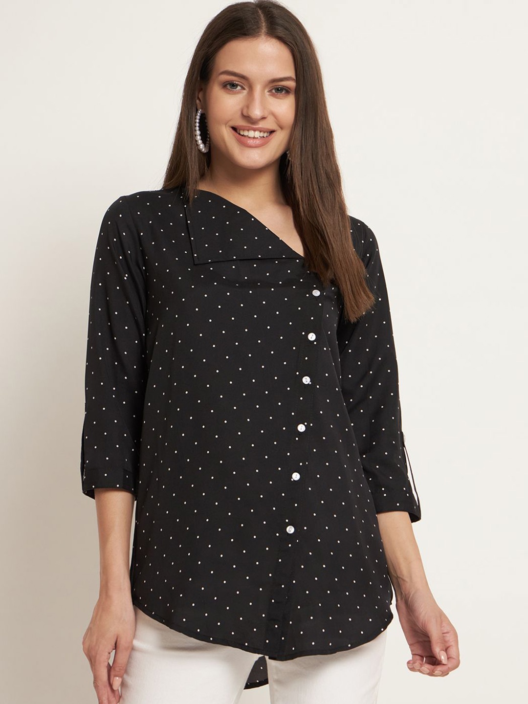 

Curvydrobe Polka Dot Print Crepe Top, Black