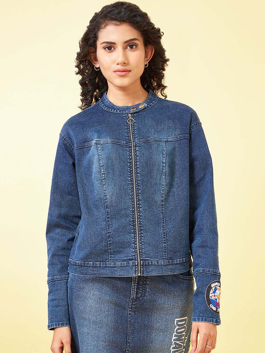 

Honey by Pantaloons Women Floral Longline Denim Jacket with Embroidered, Blue