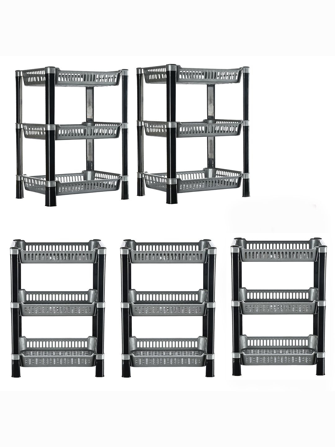 

Kuber Industries Silver Toned 5 Pcs Long Lasting Multipurpose 3-Layer Kitchen Organiser