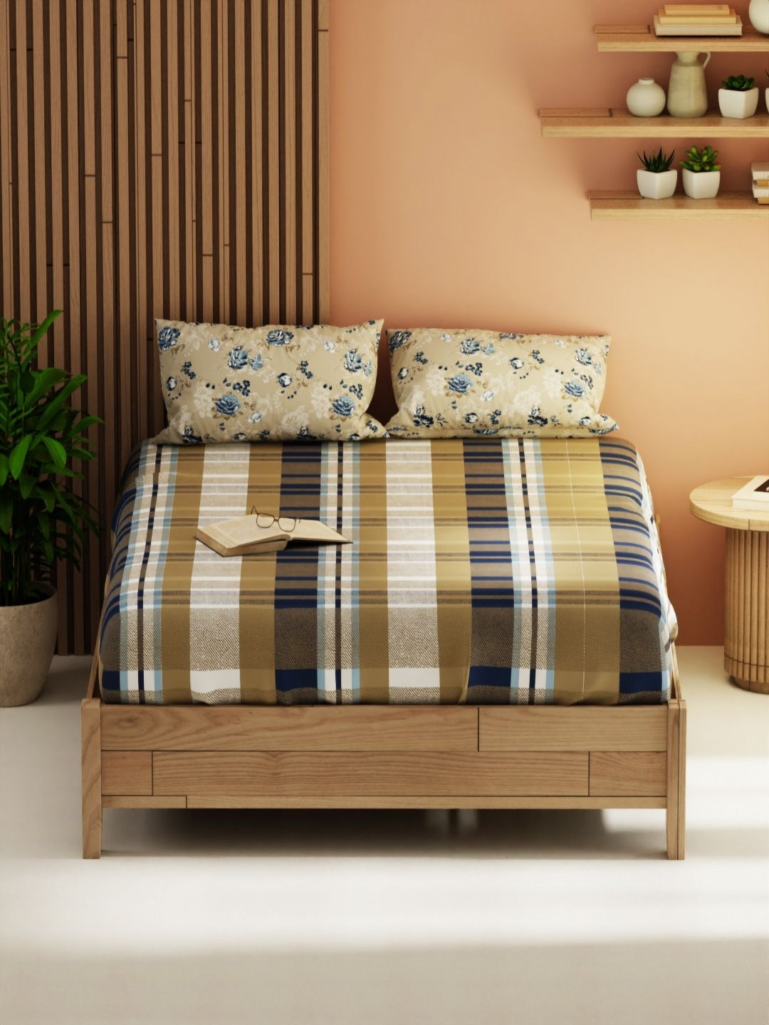 

KOPA Magnolia Beige & Brown Geometric 152 TC Queen Bedsheet With 2 Pillow Covers