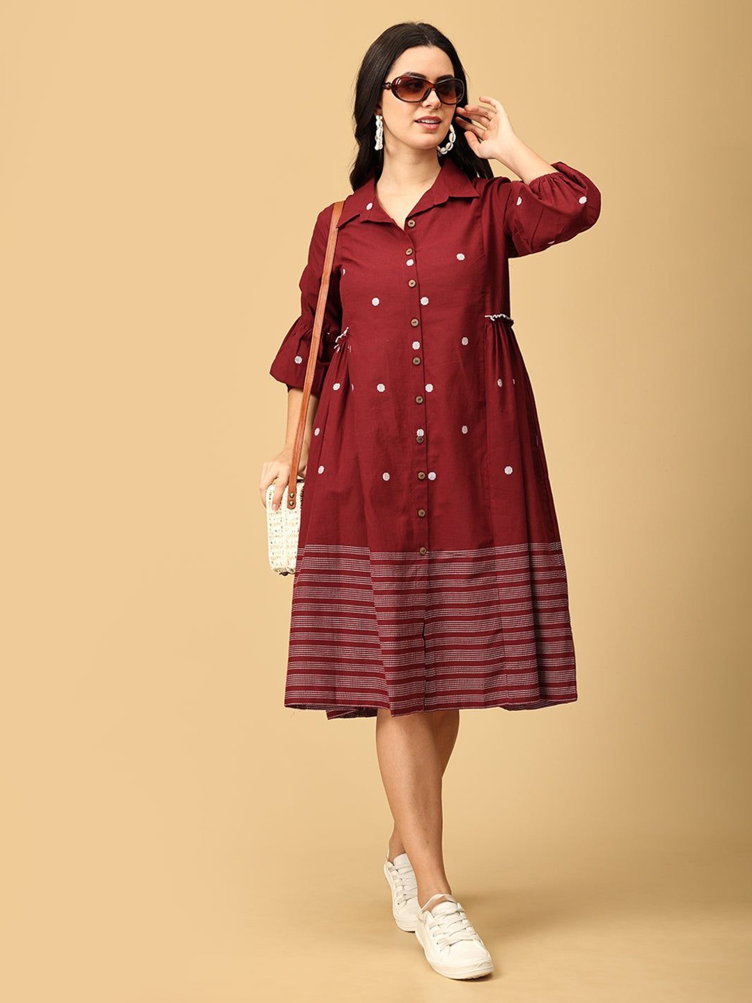 

The Woman Store Printed Shirt Midi Dress, Maroon