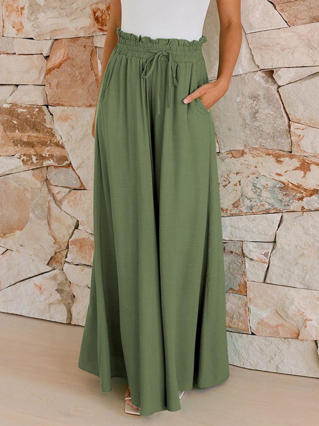 

StyleCast Wide Leg Loose Fit Flared Palazzos, Green