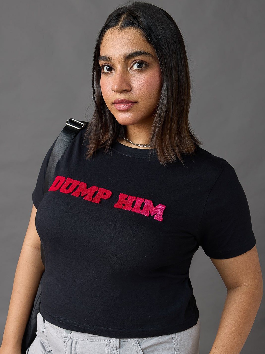 

FREAKINS Women Typography Printed Round Neck Cotton T-Shirt, Black