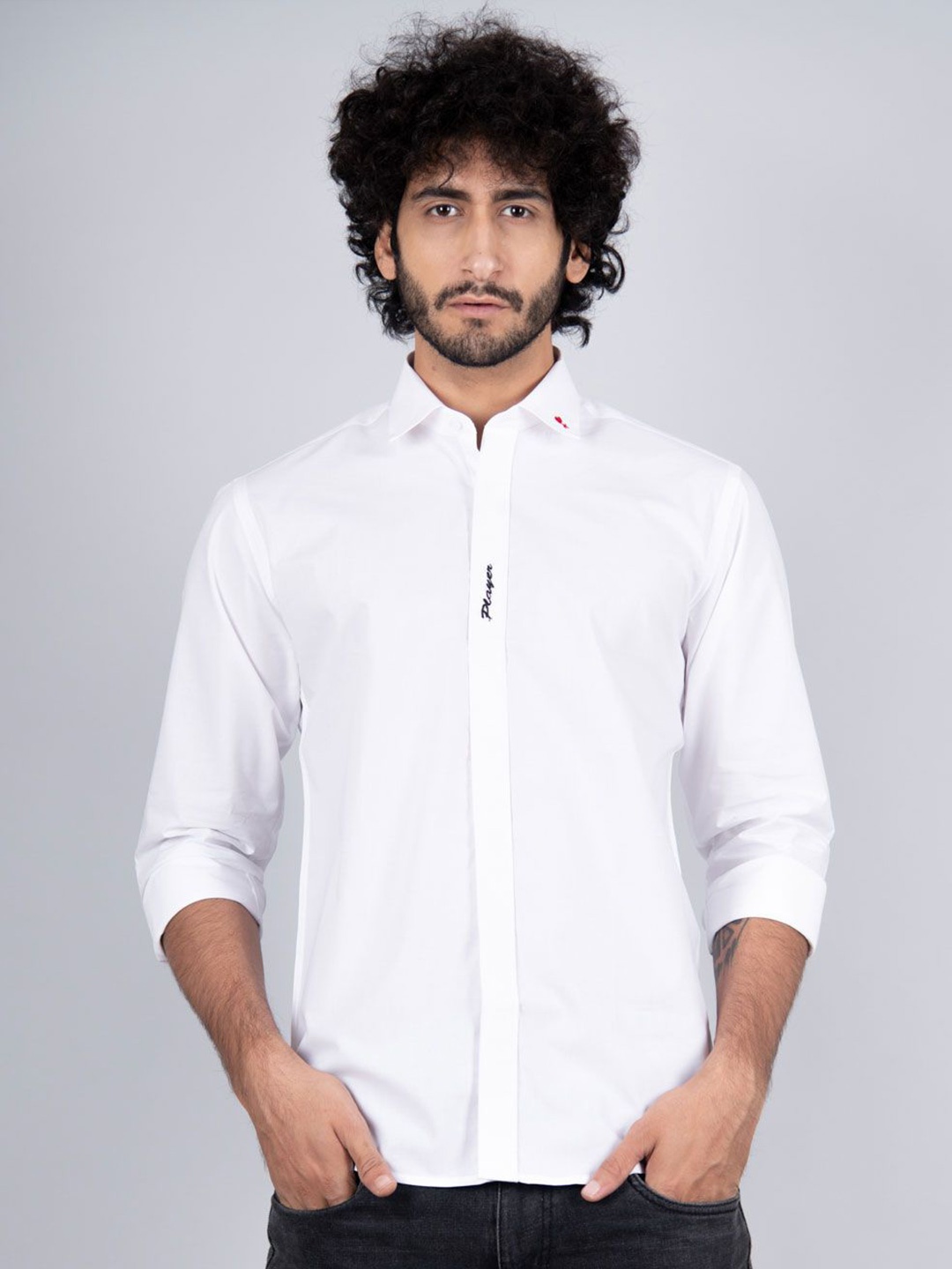 

Tistabene Men Standard Spread Collar Solid Cotton Casual Shirt, White