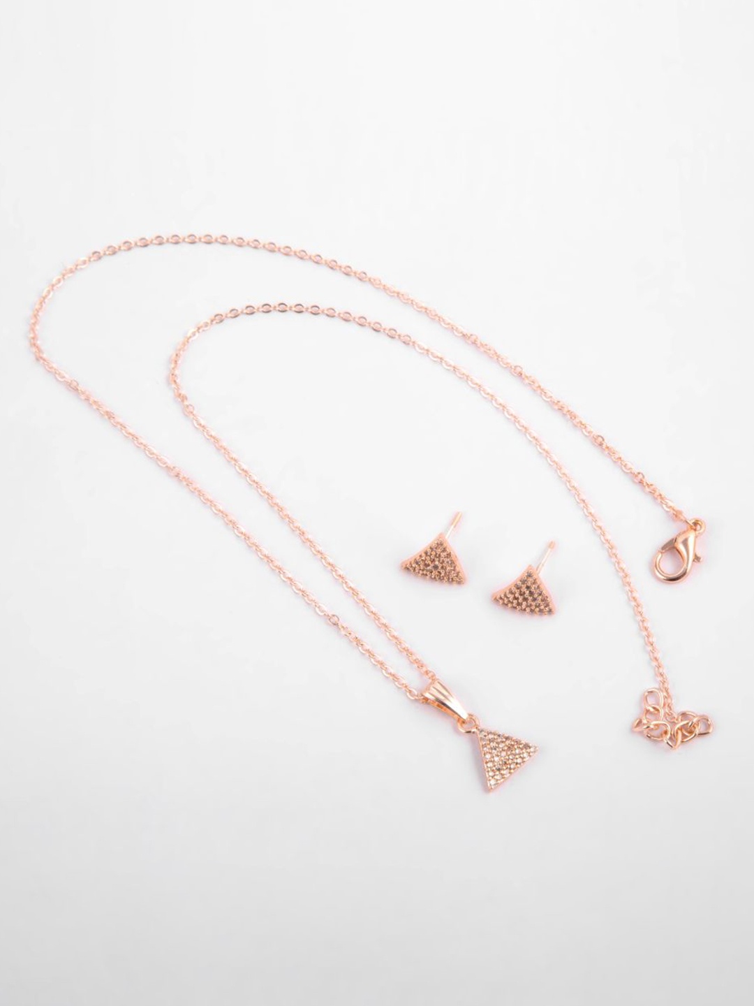

Kord Store Rose Gold Plated American Diamond Studded Oval Triangle Shape Pendant Set