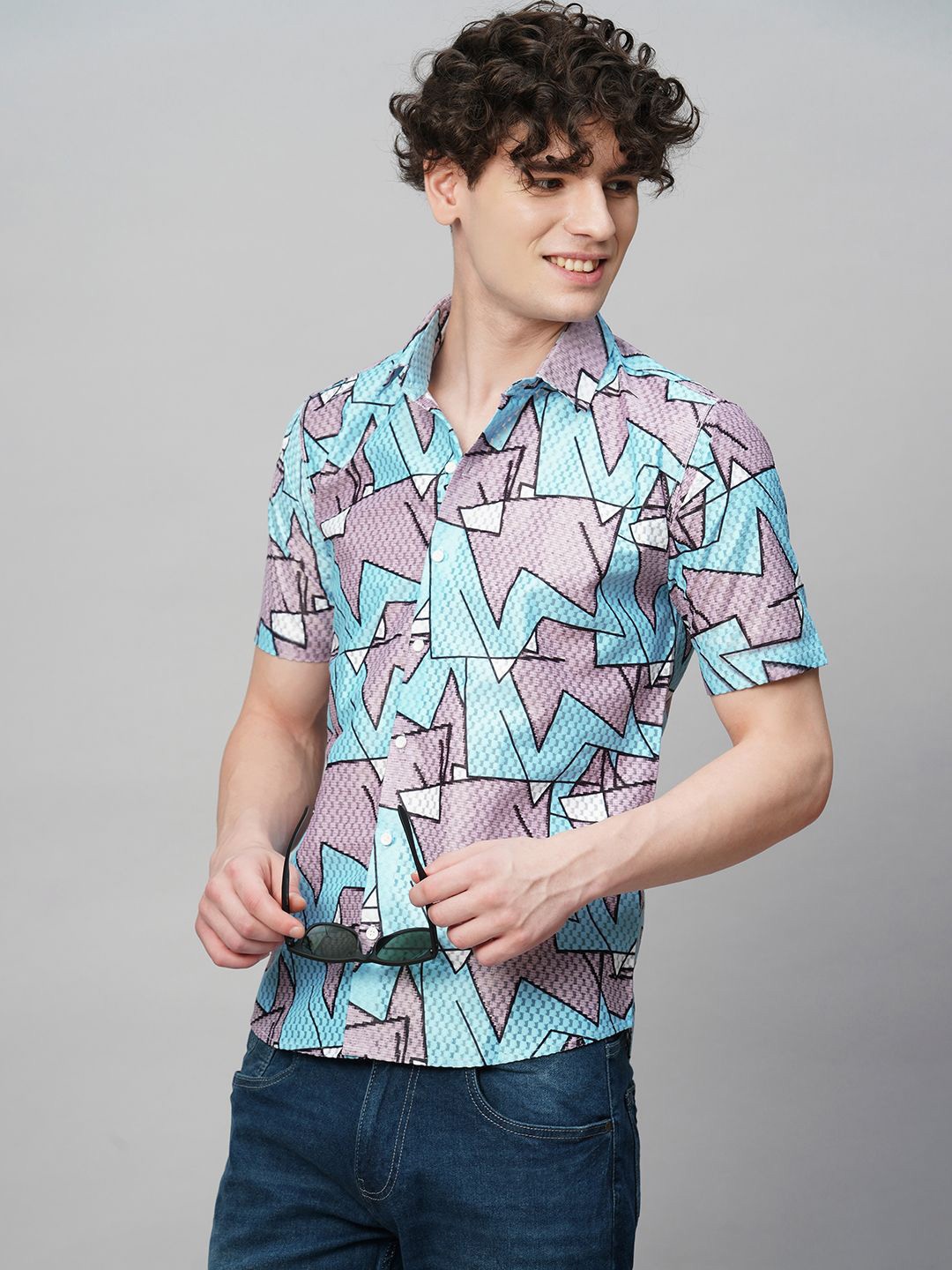 

TRYBUY.IN Men Comfort Spread Collar Abstract Printed Cotton Party Shirt, Multi