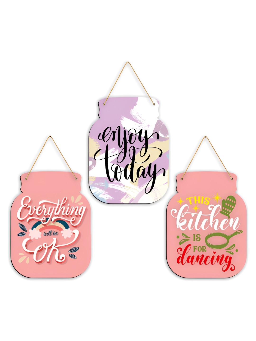 

CLAWCRAFTS Pimk & Purple 3 Pieces Wooden Wall Hangings