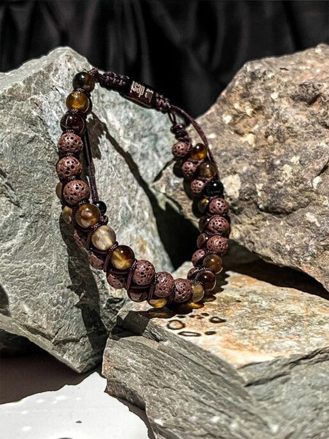 

Be Desi Men Onyx Beaded Elasticated Bracelet, Brown