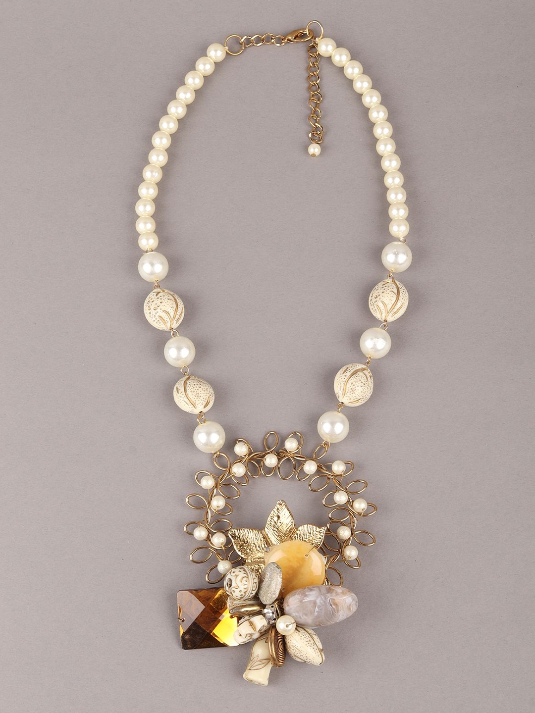 

ODETTE Statement Beaded Choker Necklace, Off white