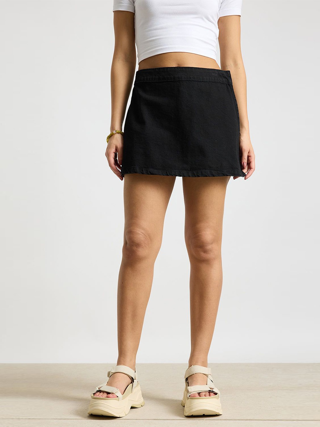 

FREAKINS Pure Cotton Straight Mini Skorts, Black