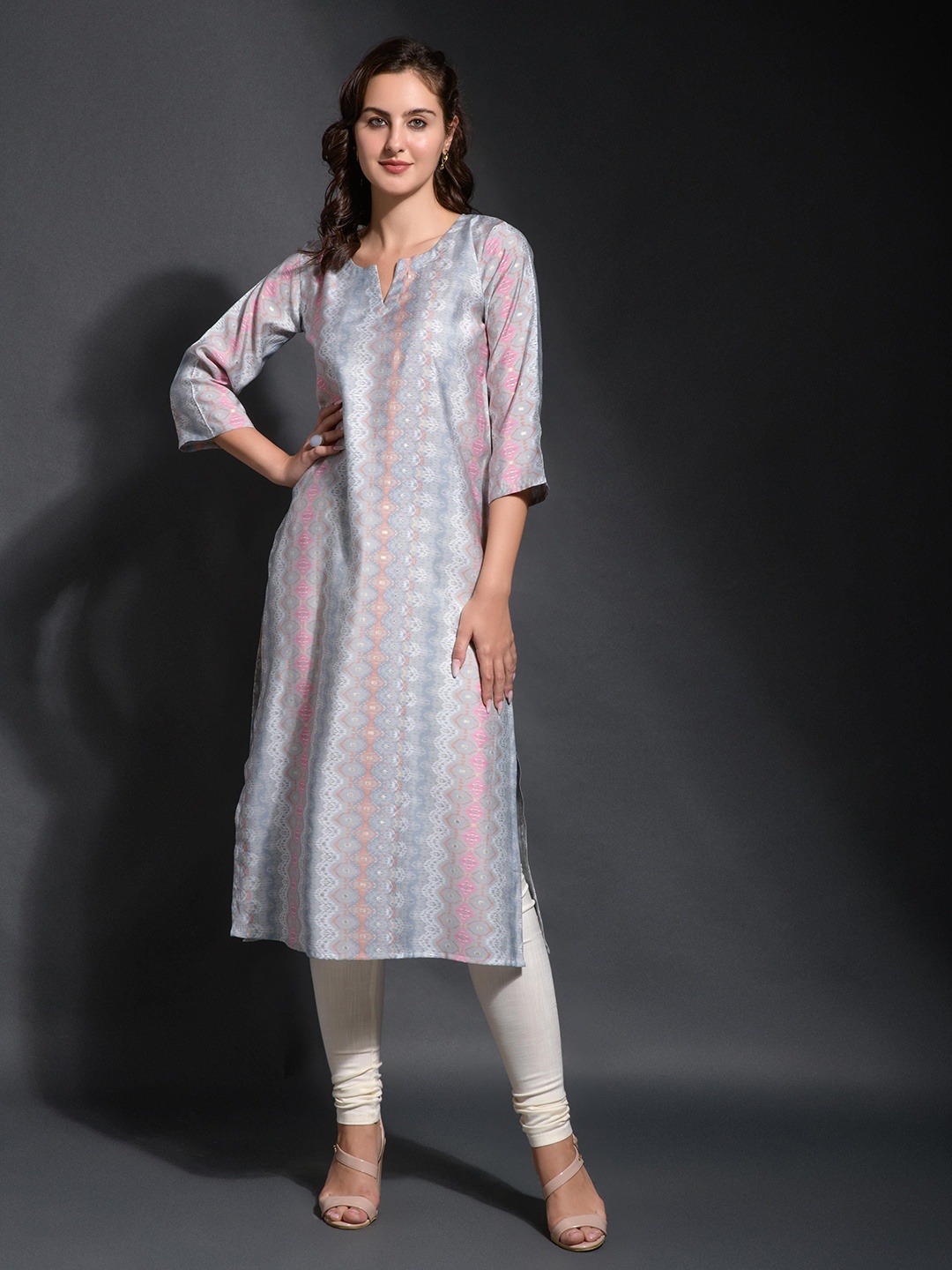 

CLIW Printed Straight Kurta, Grey