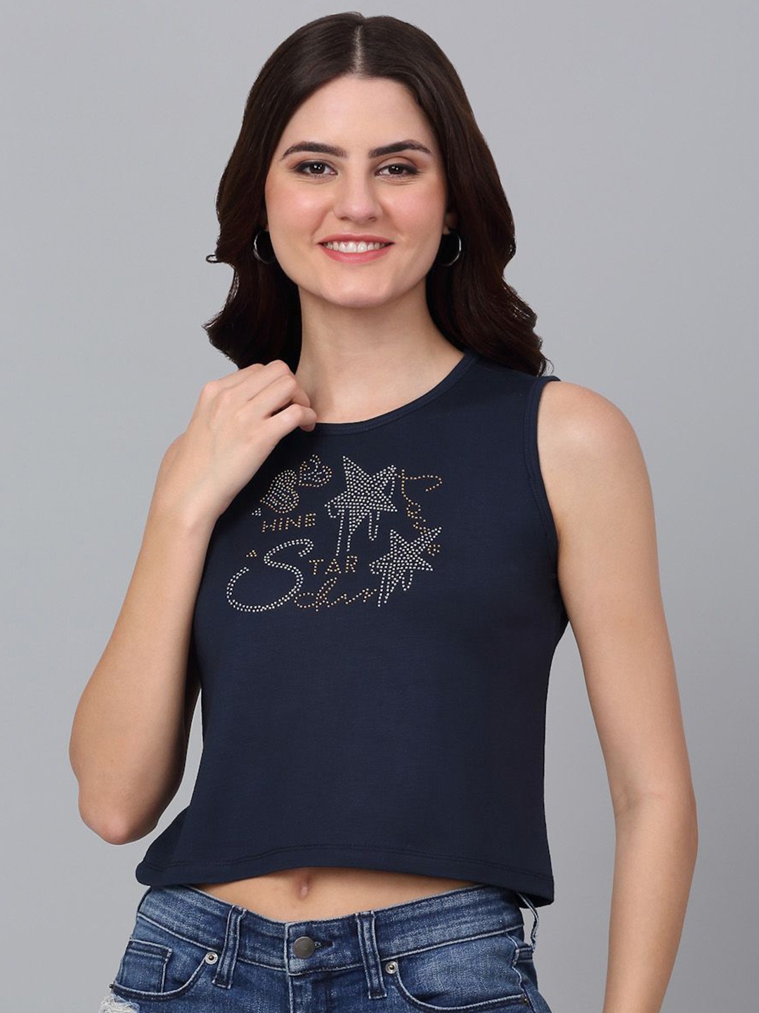 

Dressitude Women Solid Round Neck Pure Cotton T-Shirt, Navy blue