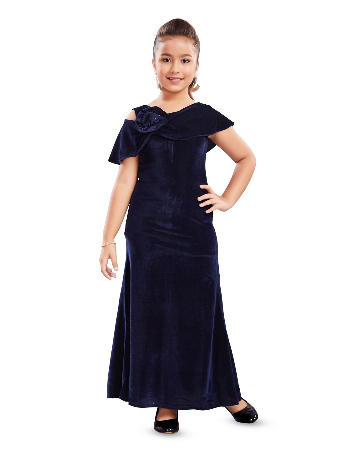 

Lei-Chie Girls Applique Velvet Maxi Dress, Navy blue