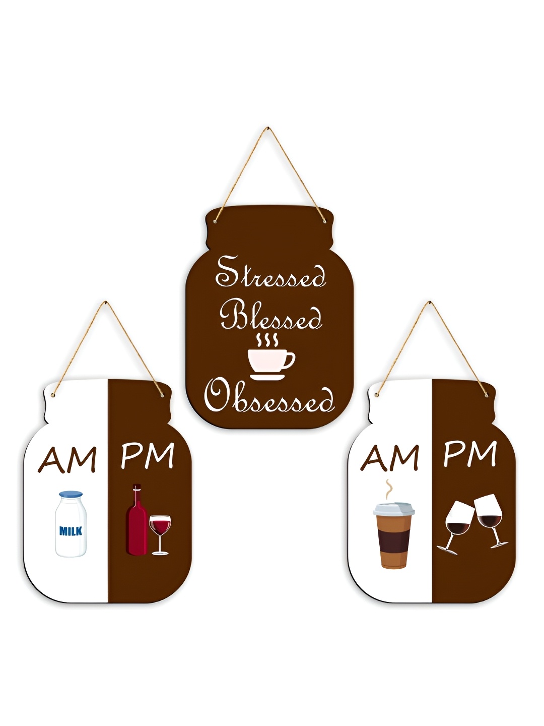 

CLAWCRAFTS Brown & White 3 Pieces Wooden Wall Hangings