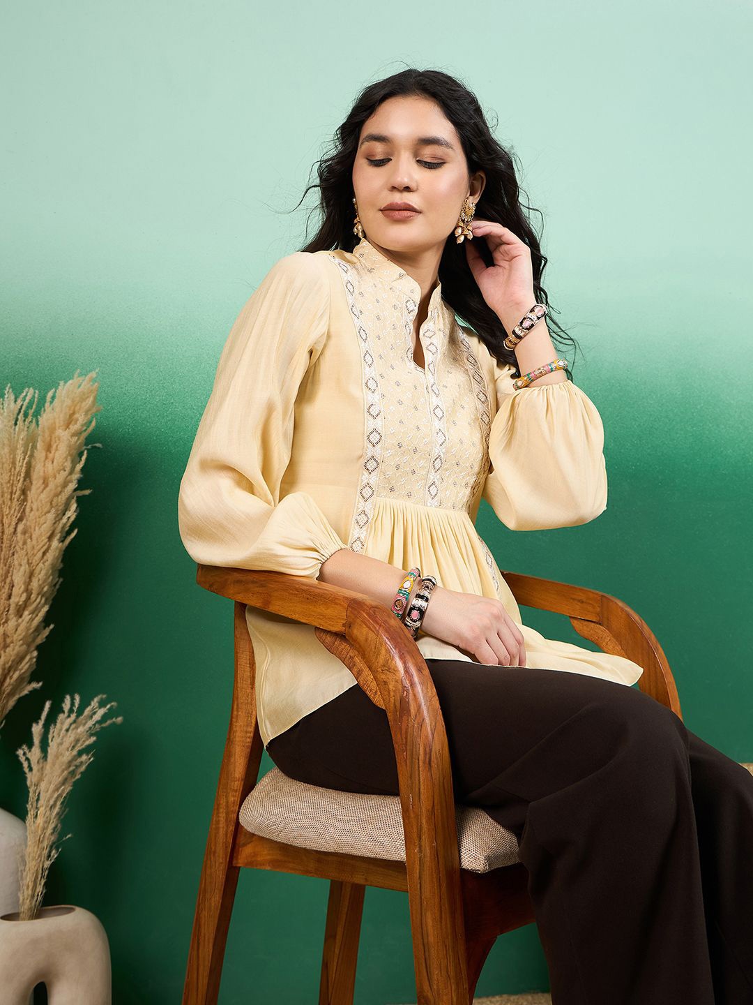 

Sangria Embroidered Empire Top, Yellow