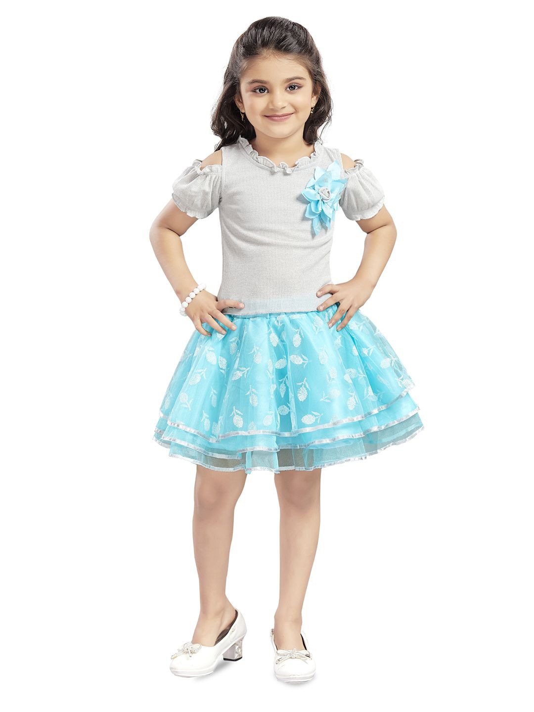 

Lei-Chie Girls Embellished Top With Skirt, Blue