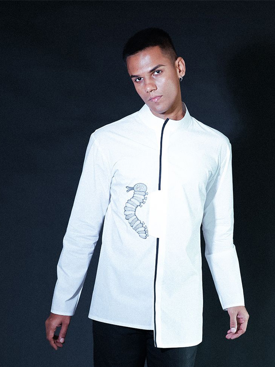 

Arya Giri Men Band Collar Graphic Printed Cotton Casual Shirt, White