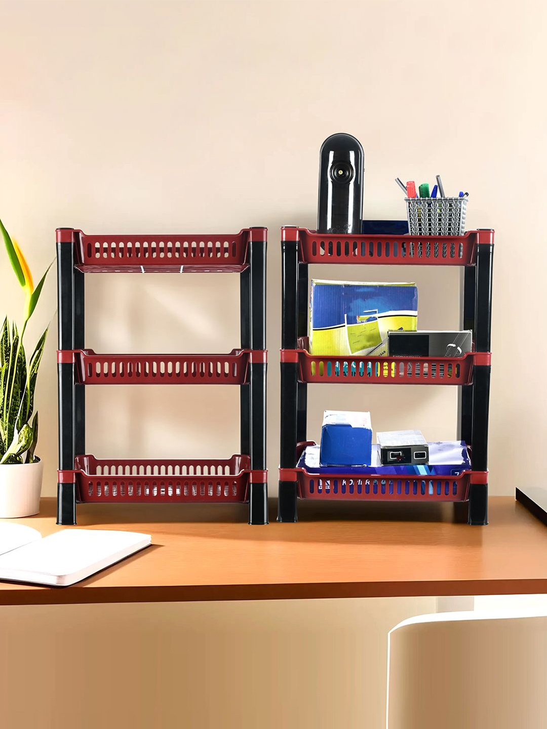 

Kuber Industries Maroon & Black 2 Pieces 3-Tier Multi-Utility Organiser