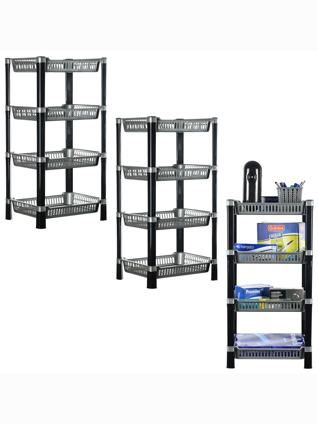 

Kuber Industries Silver-Toned & Black 3 Pieces 4-Tier Multipurpose Organisers