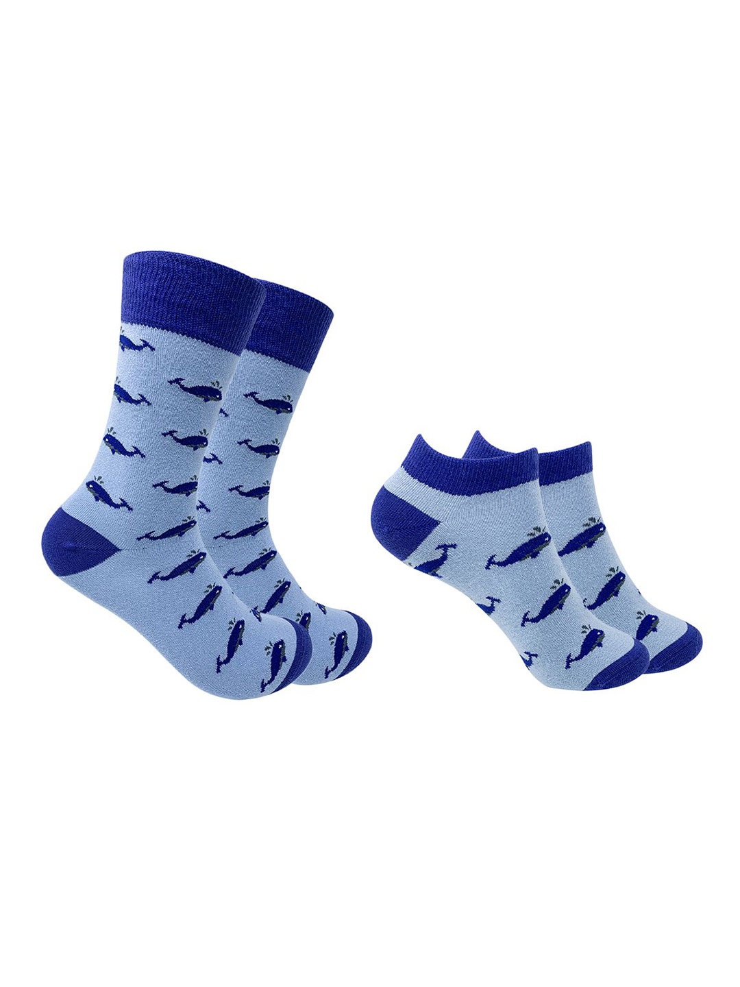 

Mint & Oak Unisex Pack Of 2 Printed Anti-bacterial Calf-Length & Ankle Length Socks, Blue