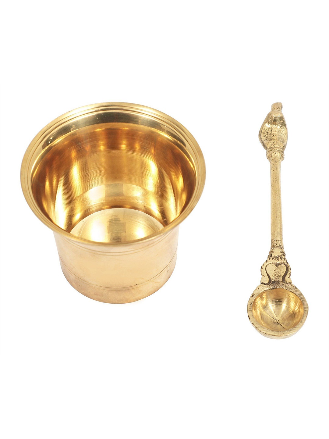 

Exotic India 2" Heavy Pancha Patra Set in Brass, Yellow