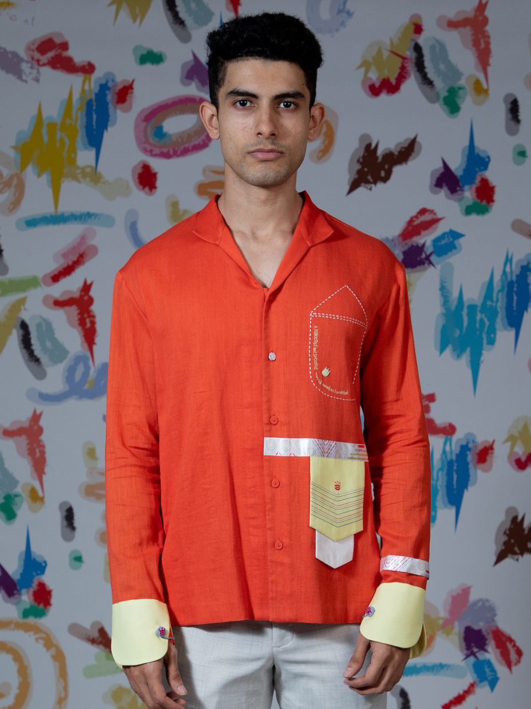 

Arya Giri Men Spread Collar Solid Cotton Casual Shirt, Orange