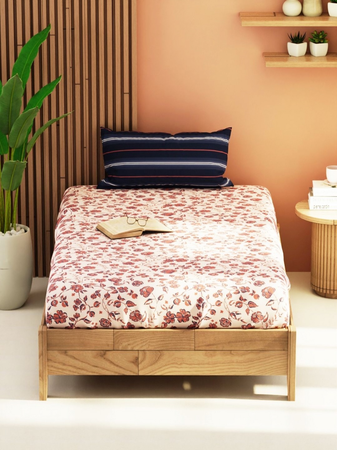 

KOPA Bagator Red & White Floral 152 TC Single Bedsheet With 1 Pillow Covers