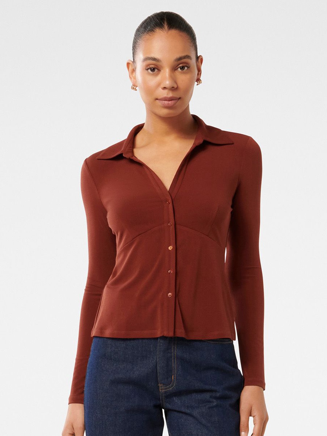 

Forever New Women Classic Spread Collar Solid Casual Shirt, Maroon