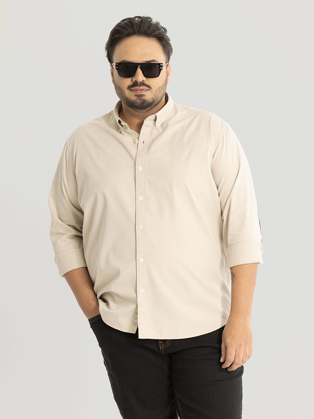 

Snitch Plus Size Men Relaxed Opaque Casual Shirt, Beige