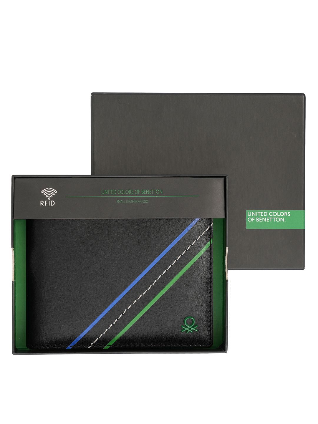 

United Colors of Benetton Men Leather Two Fold Wallet, Black