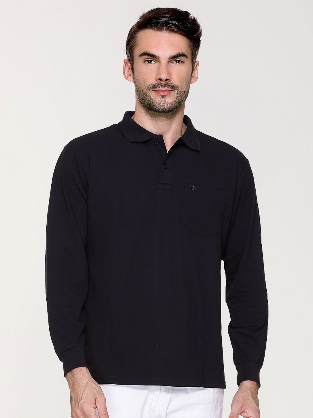 

ARRAY Men Solid Polo Collar Cotton T-Shirt, Black
