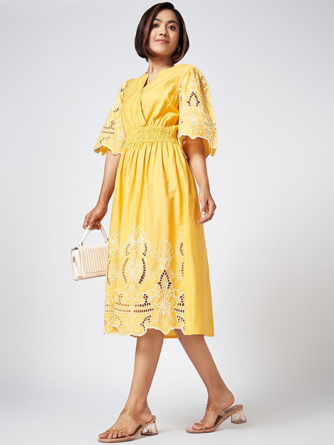 

Honey by Pantaloons Floral Flared Sleeve Fit & Flare Midi Dress, Yellow