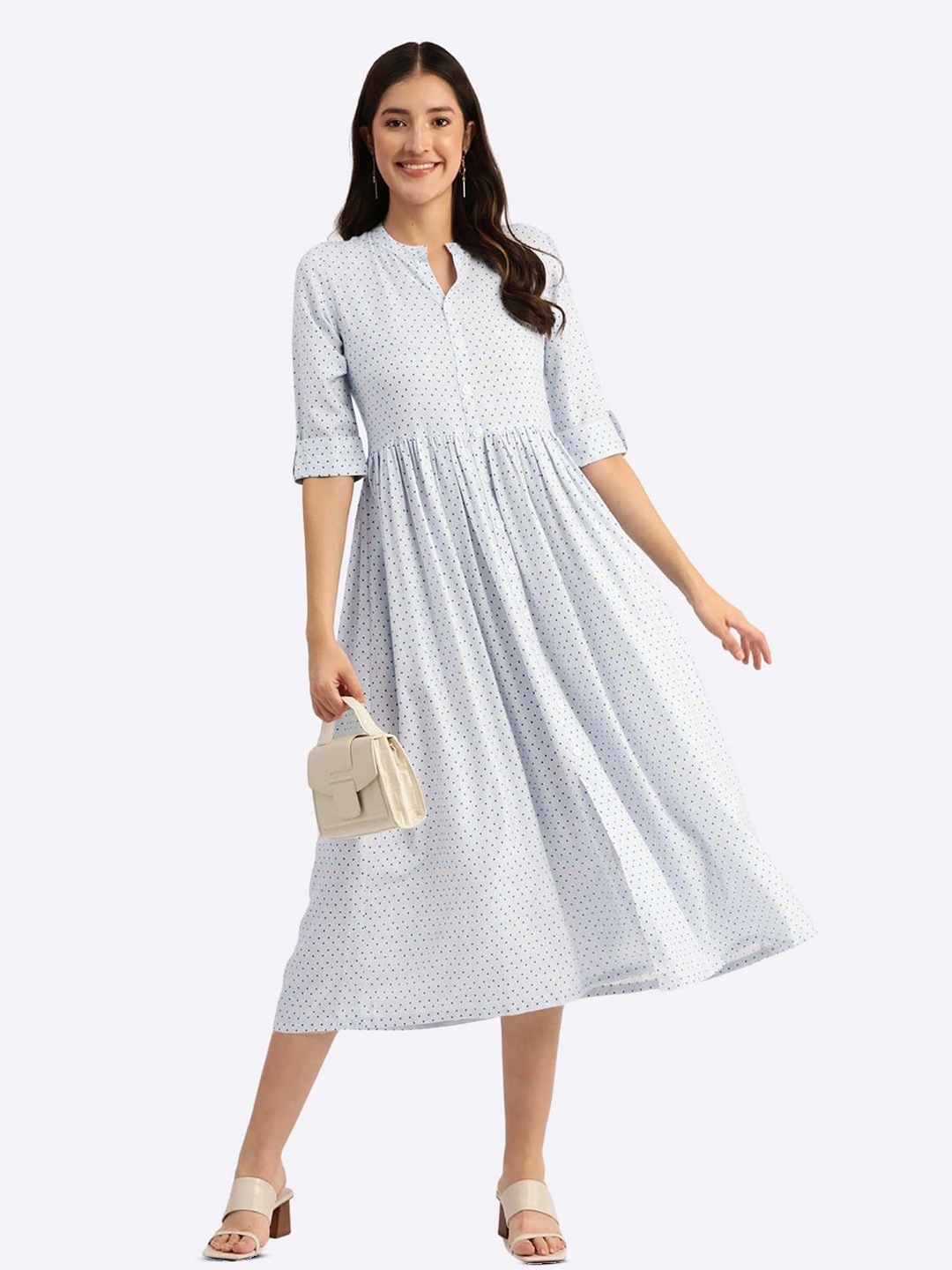 

Rue Collection Polka Dots Printed Fit & Flare Midi Dress, White