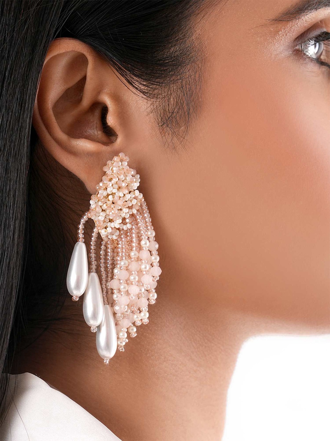 

D'oro Nectarine Beaded Contemporary Drop Earrings, Peach