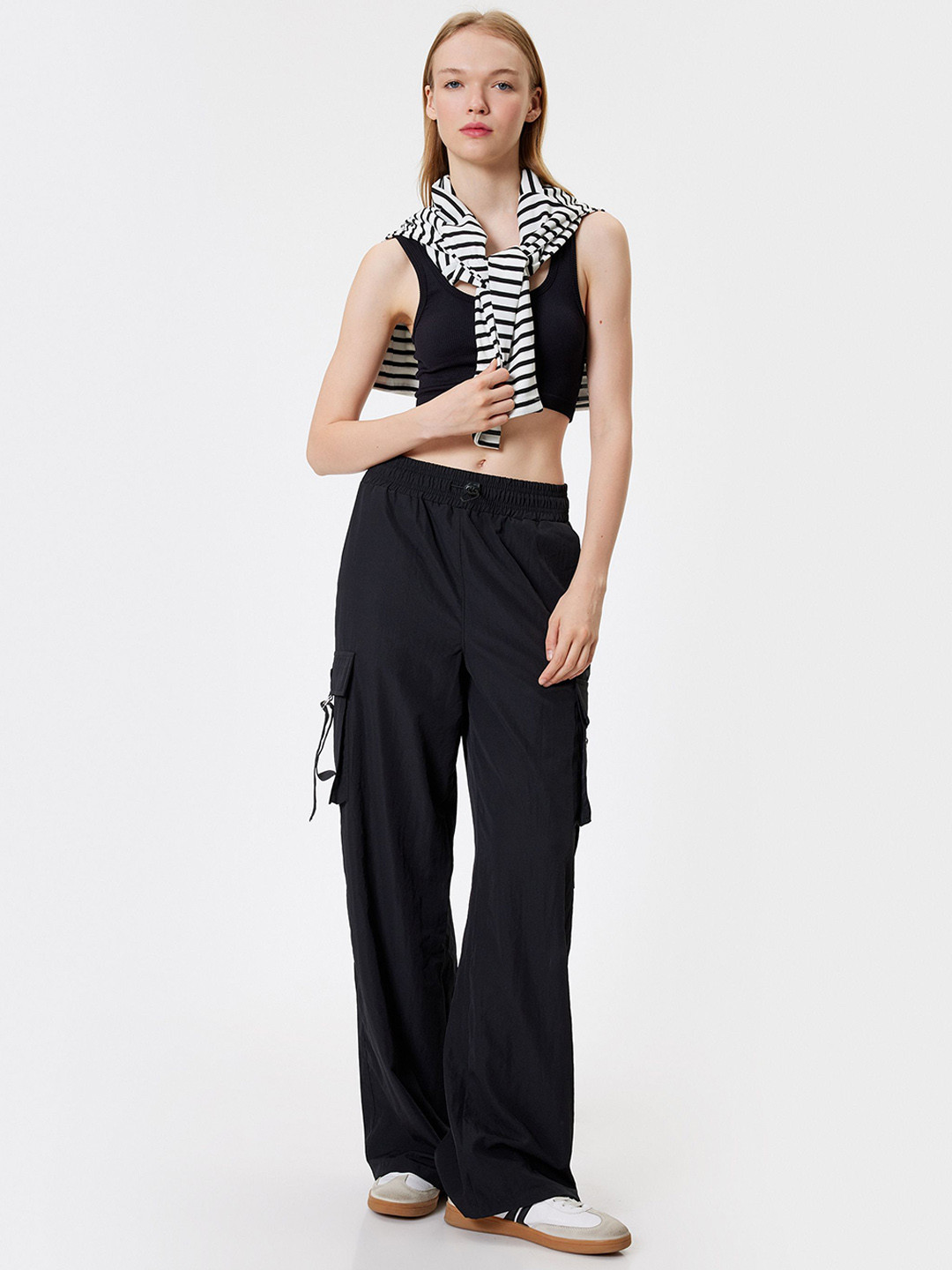 

Koton Women Mid-Rise Cargo Track Pants, Black