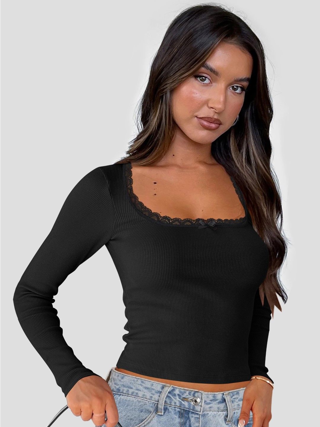 

StyleCast Women Solid Square Neck Top, Black