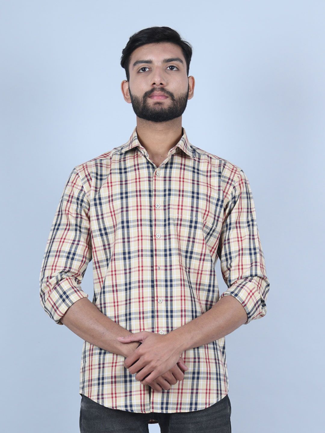 

Tistabene Men Standard Tartan Checks Opaque Checked Casual Shirt, Beige