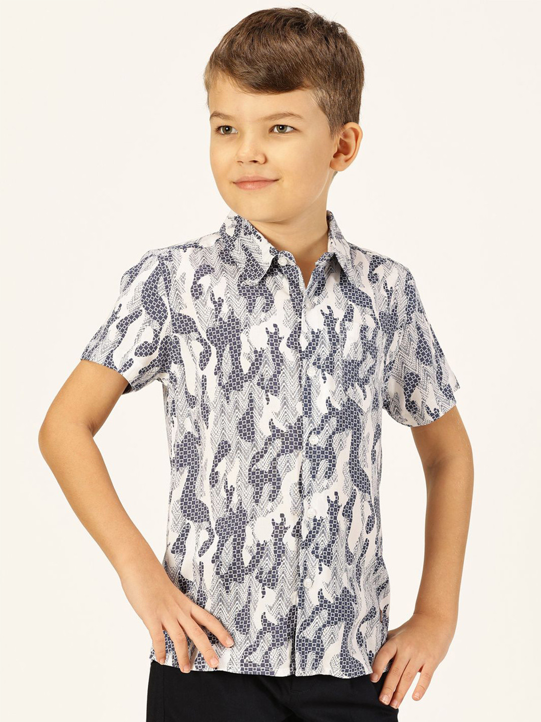 

Killer Boys Premium Spread Collar Abstract Printed Cotton Casual Shirt, Navy blue