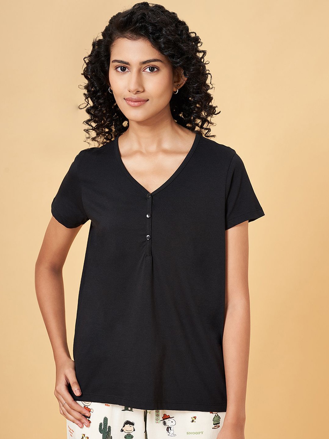 

Dreamz by Pantaloons Women Pure Cotton Lounge T-Shirts, Black